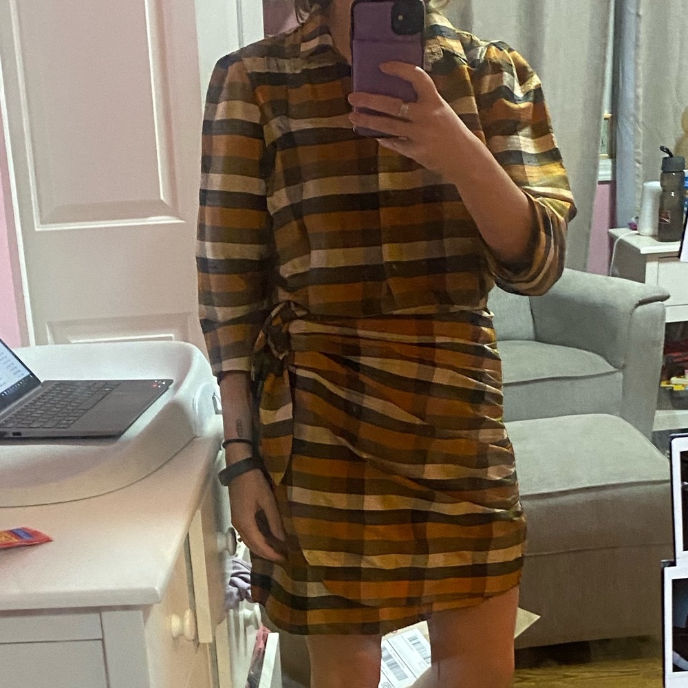 Sezane mini plaid wrap dress size 38